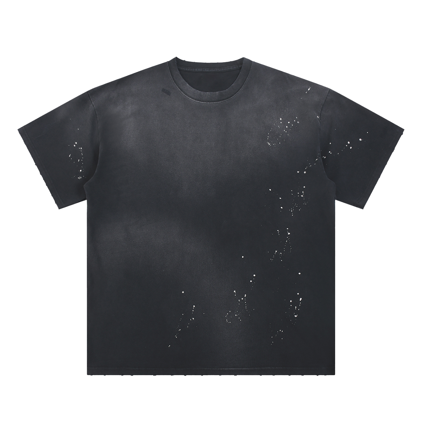 Black Hand-Frayed Sunfade Paint Splatter T-Shirt, front view
